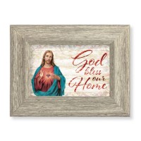 6 1/2" x 8 1/2" Grey Weathered Frame with Sacred Heart - Home Blessing Artwork on Wood Plaque