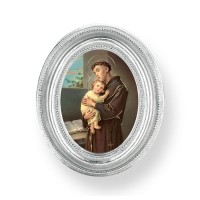 3 1/2" x 4 1/2" Oval Silver Frame with a Saint Anthony Print