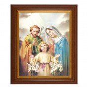 10 1/2" x 12 1/2" Walnut Finish Beveled Frame with 8" x 10" The Holy Family Textured Art