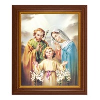 10 1/2" x 12 1/2" Walnut Finish Beveled Frame with 8" x 10" The Holy Family Textured Art