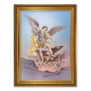 23.5" x 31" Antique Gold Leaf Beveled Frame, Roping Detail with 19" x 27" St. Michael Textured Art