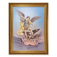 23.5" x 31" Antique Gold Leaf Beveled Frame, Roping Detail with 19" x 27" St. Michael Textured Art