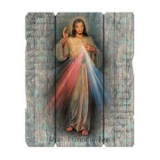 7 1/2" x 9" Divine Mercy Small Vintage Wooden Plaque with Hanger