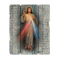 7 1/2" x 9" Divine Mercy Small Vintage Wooden Plaque with Hanger