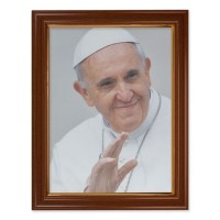 15 1/2" x 19 1/2" Walnut Finish Frame with Gold Accent and a 12" x 16" Pope Francis Canvas Artwork