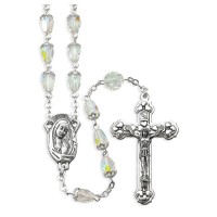 7mm Clear Crystal Aurora Borealis Teardrop Shaped Rosary