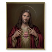 11" x 14" Gold Plaque Frame with a Sacred Heart of Jesus (Dark) Print