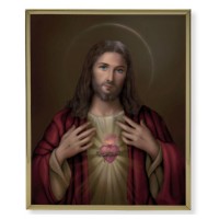 11" x 14" Gold Plaque Frame with a Sacred Heart of Jesus (Dark) Print