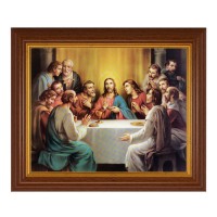 10 1/2" x 12 1/2" Walnut Finish Beveled Frame with 8" x 10" Bonella: Last Supper Textured Art
