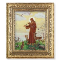 12 1/2" x 14 1/2" Ornate Gold Leaf Antique Frame with 8" x 10" St. Francis Print