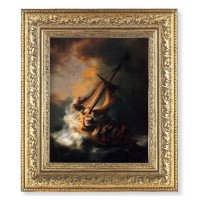 12 1/2" x 14 1/2" Ornate Gold Leaf Antique Frame with 8" x 10" Rembrandt: The Storm on the Sea of Galilee Print