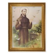 23.5" x 31" Antique Gold Leaf Beveled Frame, Roping Detail with 19" x 27" St. Francis Textured Art