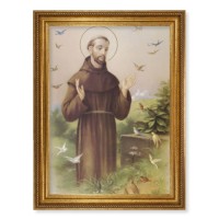 23.5" x 31" Antique Gold Leaf Beveled Frame, Roping Detail with 19" x 27" St. Francis Textured Art