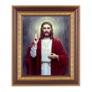 11 1/2" x 13 1/2" Cherry Frame with Gold Trim with an 8" x 10" Chambers: Sacred Heart of Jesus Print