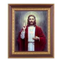 11 1/2" x 13 1/2" Cherry Frame with Gold Trim with an 8" x 10" Chambers: Sacred Heart of Jesus Print