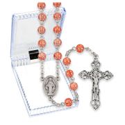 6mm Coral Round Glass Bead Lock Link Rosary. Boxed