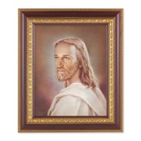 11 1/2" x 13 1/2" Cherry Frame with Gold Trim with an 8" x 10" Head of Christ Print