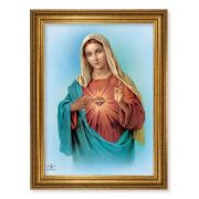 23.5" x 31" Antique Gold Leaf Beveled Frame, Roping Detail with 19" x 27" Immaculate Heart of Mary Textured Art