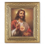 12 1/2" x 14 1/2" Ornate Gold Leaf Antique Frame with 8" x 10" The Sacred Heart of Jesus Print