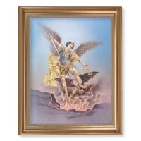 13 1/2" x 16 9/16" Gold Leaf Antique Finished Frame with 11" x 14" Saint Michael Textured Art