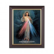 10" x 12" Walnut Frame with Gold Inside Lip and a 8" x 10" Divine Mercy (Spanish) Print