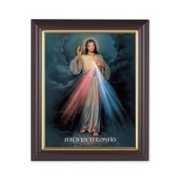 10" x 12" Walnut Frame with Gold Inside Lip and a 8" x 10" Divine Mercy (Spanish) Print