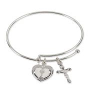 2 3/4" Silver Charm Bracelet with Crucifix and Heart Shaped Communion Chalice Charm