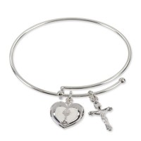 2 3/4" Silver Charm Bracelet with Crucifix and Heart Shaped Communion Chalice Charm