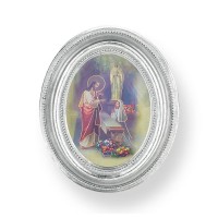 3 1/2" x 4 1/2" Silver Oval Frame with a First Communion Girl Print