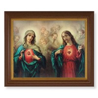 10 1/2" x 12 1/2" Walnut Finish Beveled Frame with 8" x 10" The Sacred Hearts Textured Art