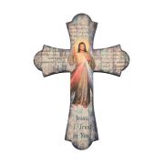 Divine Mercy 10" Laser Cut Wood Vintage Cross