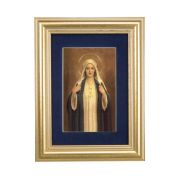 5 1/4" x 6 3/4" Gold Leaf Frame-Navy Blue Matte with a 2 1/2" x 3 3/4" Immaculate Heart of Mary Print