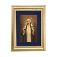5 1/4" x 6 3/4" Gold Leaf Frame-Navy Blue Matte with a 2 1/2" x 3 3/4" Immaculate Heart of Mary Print