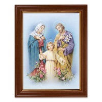 15 1/2" x 19 1/2" Walnut Finish Frame with Gold Accent and a 12" x 16" The Holy Family Textured Art