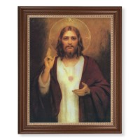 13 1/2" x 16 9/16" Walnut Finished Frame with 11" x 14" Chambers: Sacred Heart of Jesus Textured Art