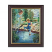 10" x 12" Walnut Frame with Gold Inside Lip and a 8" x 10" Blanc: Guardian Angel with Boy Print