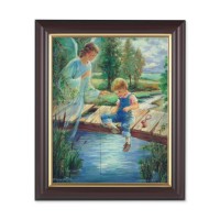 10" x 12" Walnut Frame with Gold Inside Lip and a 8" x 10" Blanc: Guardian Angel with Boy Print