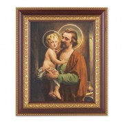 11 1/2" x 13 1/2" Cherry Frame with Gold Trim with an 8" x 10" St. Joseph with Jesus Print