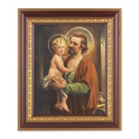 11 1/2" x 13 1/2" Cherry Frame with Gold Trim with an 8" x 10" St. Joseph with Jesus Print