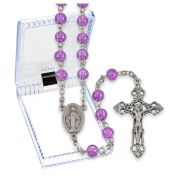 6mm Light Amethyst Round Glass Bead Lock Link Rosary. Boxed