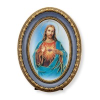 5 1/2" x 7 1/2" Oval Gold-Leaf Frame with a Sacred Heart of Jesus Print