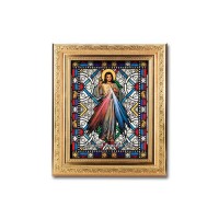 8 1/4" x 10 1/4" Gold Ornate Frame with a 6" x 8" Divine Mercy Textured Glass Artwork