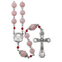 8mm Rose Quartz Bead Rosary with 10mm Capped Our Father Beads 8mm Rose Quartz Bead Rosary with 10mm Capped Our Father Beads