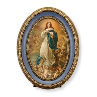 5 1/2" x 7 1/2" Oval Gold-Leaf Frame with a Immaculate Conception Print
