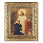 12 1/2" x 14 1/2" Ornate Gold Leaf Antique Frame with 8" x 10" Jesus with Sailor Print