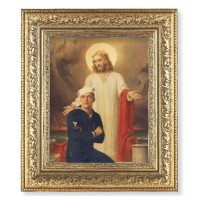 12 1/2" x 14 1/2" Ornate Gold Leaf Antique Frame with 8" x 10" Jesus with Sailor Print