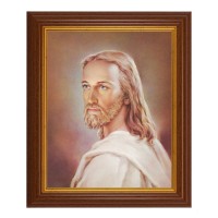 10 1/2" x 12 1/2" Walnut Finish Beveled Frame with 8" x 10" Head of Christ Textured Art