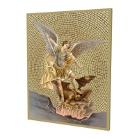 8" x 10" Gold Foil Mosaic Plaque of Saint Michael. 8" x 10" Gold Foil Mosaic Plaque of Saint Michael.