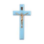 7" Blue Wood Cross with Museum Gold Finish Corpus