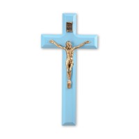 7" Blue Wood Cross with Museum Gold Finish Corpus
